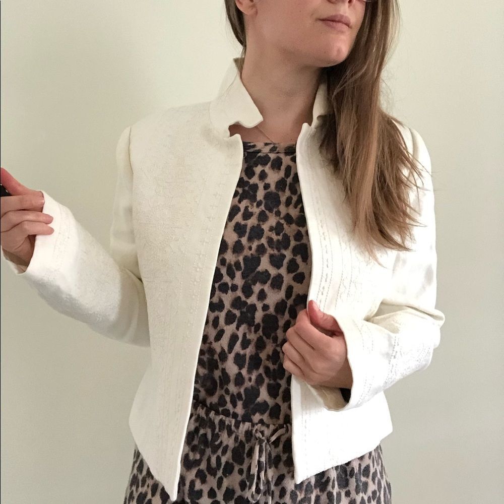 Vintage Linda Allard Ivory Linen Embroidered Jacket 2 Old Money Quiet Luxury - Picture 3 of 14